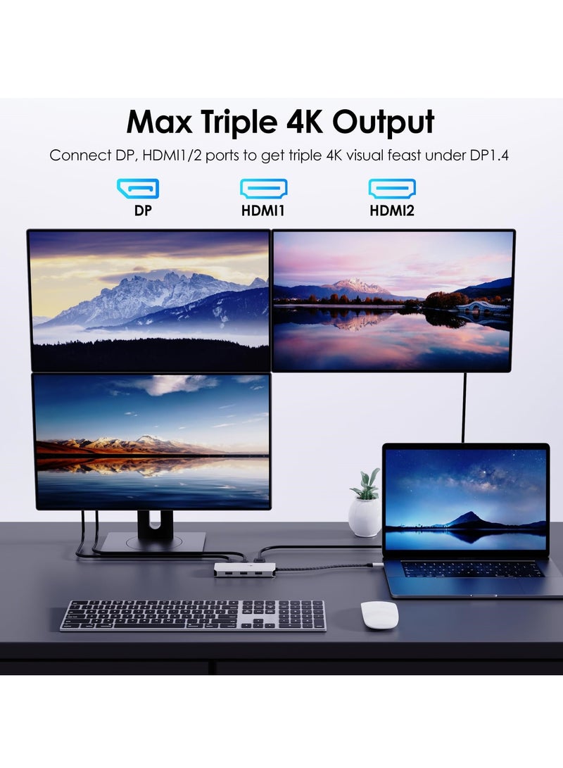 محول  USB C إلى HDMI مزدوج 4K 60Hz، محطة إرساء USB C 7 في 1 مع 2 HDMI Displayport VGA Hub، مقسم USB C لعرض 4 شاشات، محطة إرساء USB C لجهاز MacBook Lenovo Yoga - Image 3